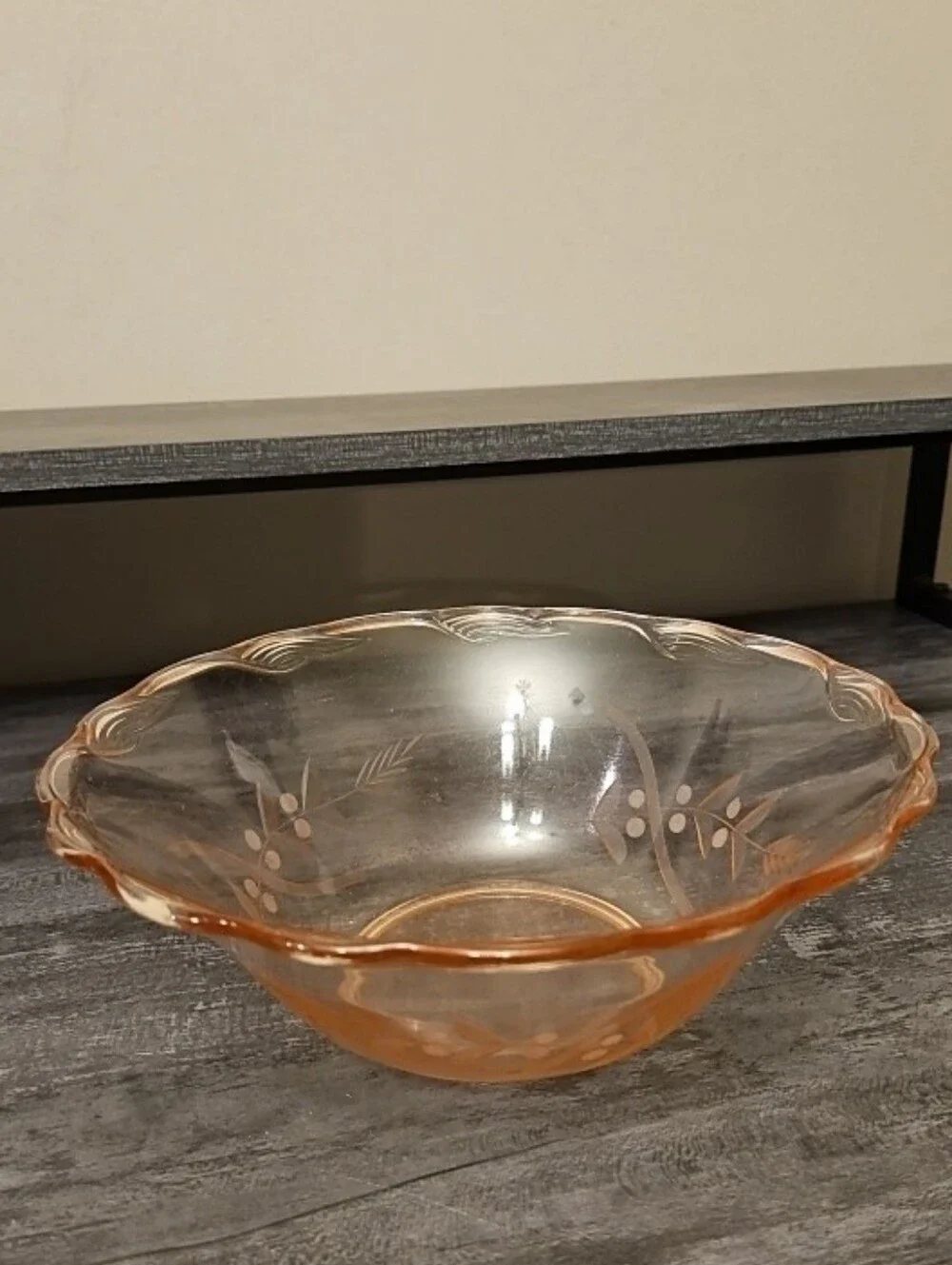 Vtg Pink Etched Floral Depression Glass Centerpiece Bowl